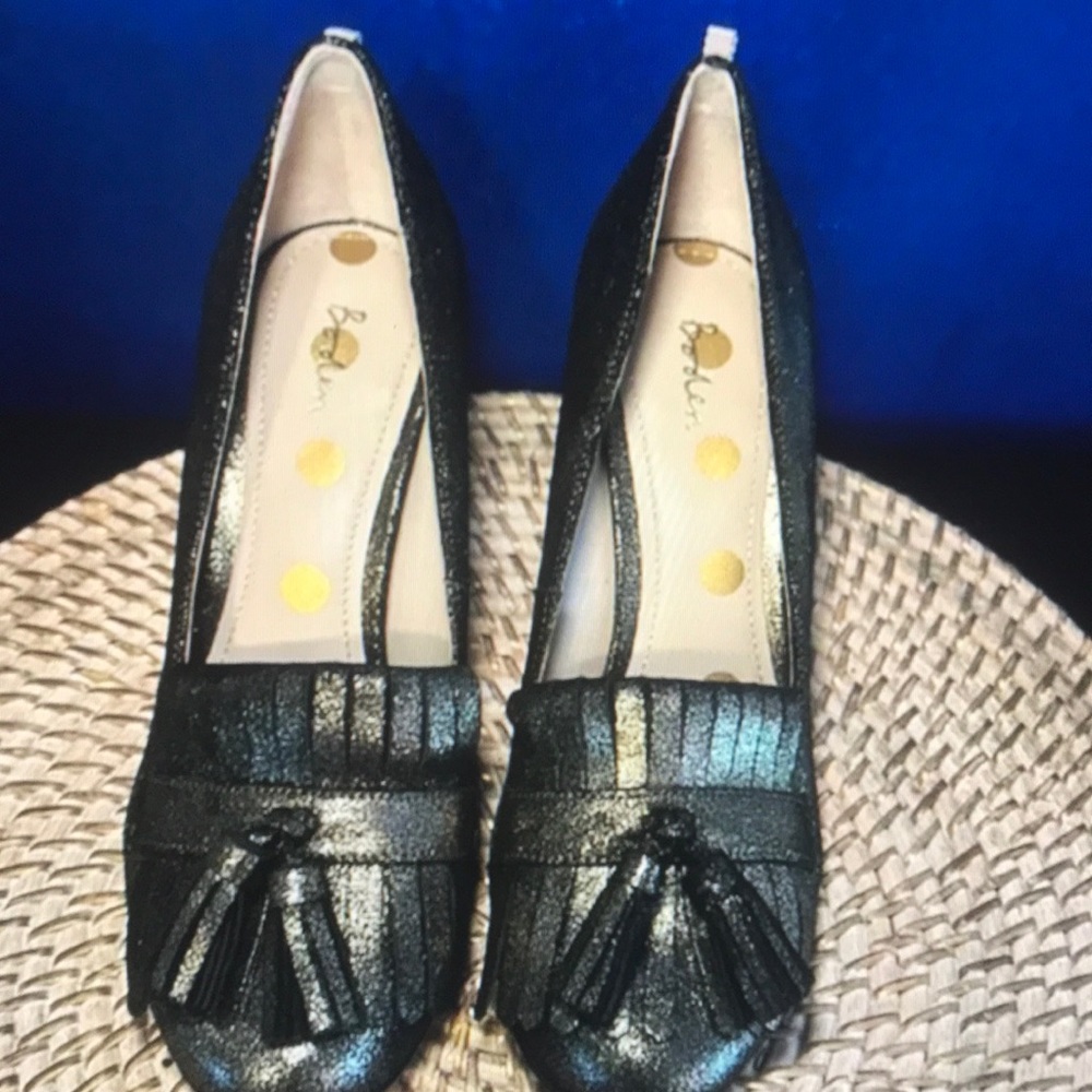 New boden pippa block heeled leather metallic loafers